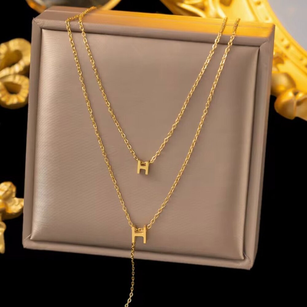 18K Gold Plated Stainless Steel Double Layer Necklace - Picture 2 of 2